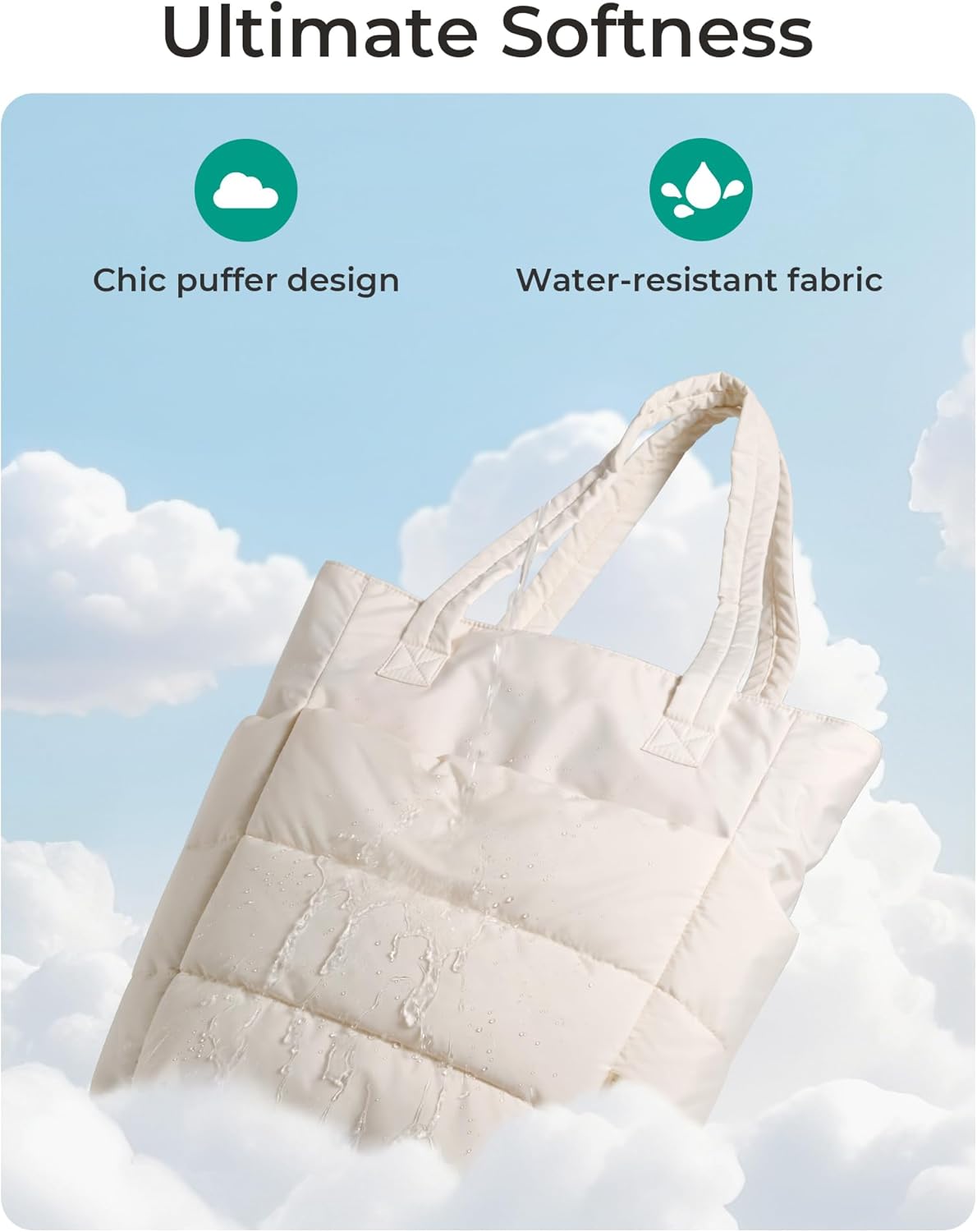 Women's Quilted Tote Bag Lightweight Puffy Shoulder Bag with Compartments