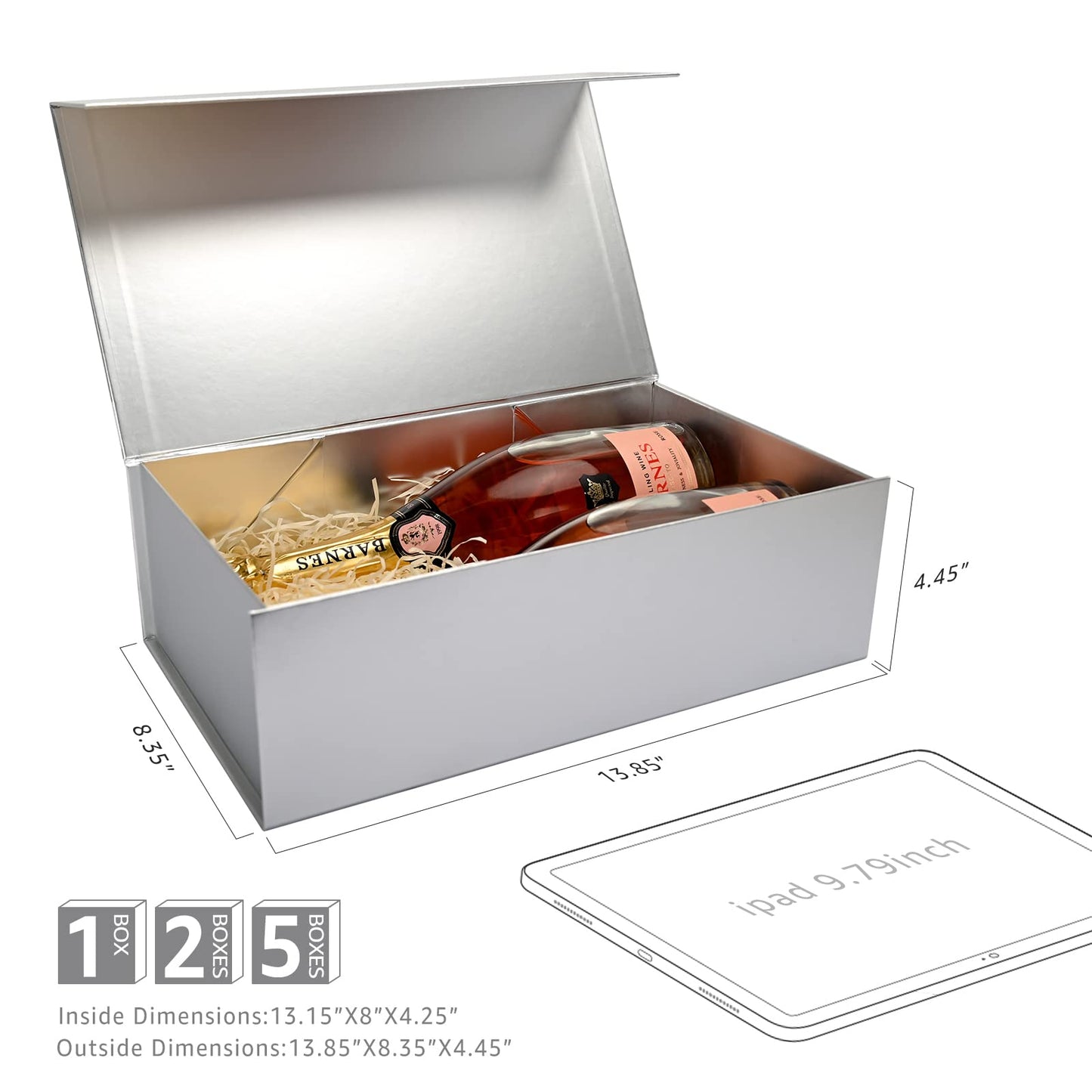 Gift Boxes with Lids 2 Pack - Magnetic Closure with Ribbon, Card, Filler & Sticker