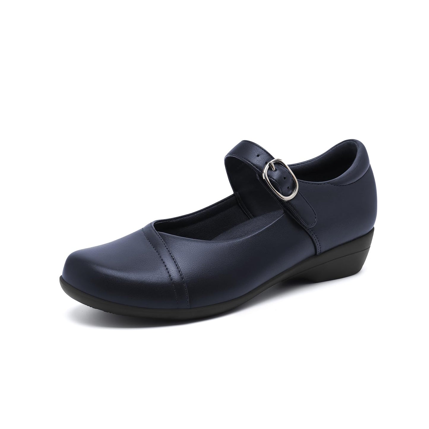 Mary Jane Flats for Women - Comfortable Round Toe Ballet Flats with Buckle Strap Work Shoes Blue