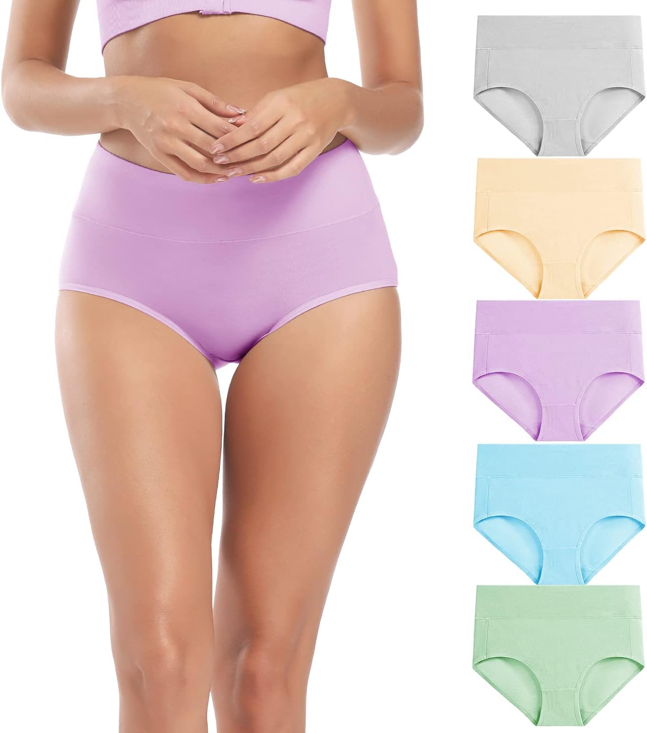 Women's High Waisted Cotton Underwear Full Coverage Panties Plus Size Multicolor-5pack-a5