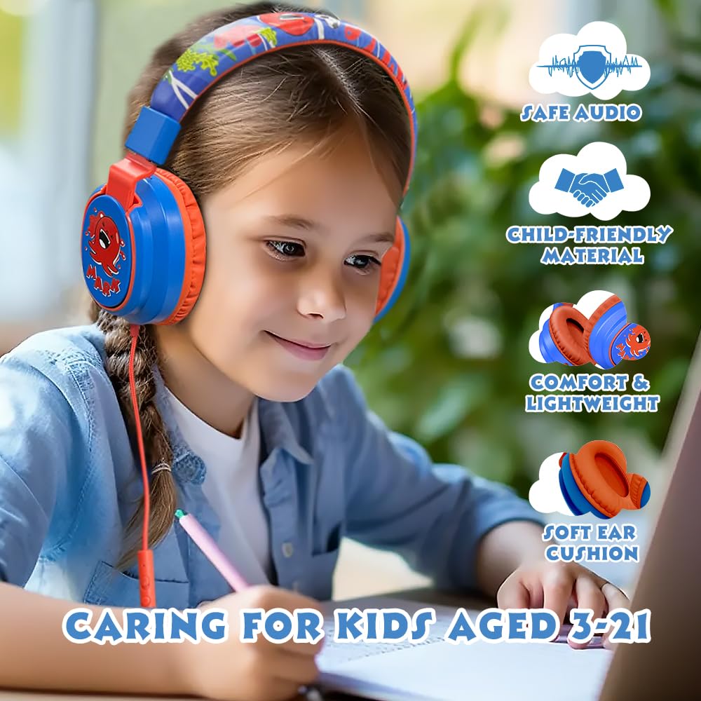 Kids Headphones Volume Limited 85/94dB - Wired Over-Ear Foldable Headset with Microphone Pink