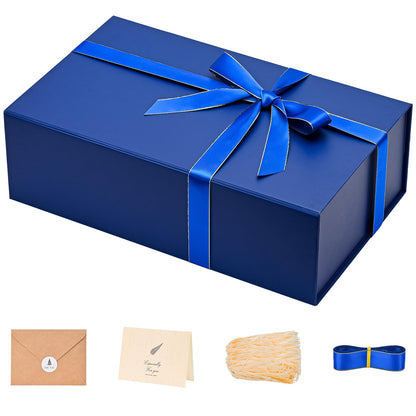Gift Boxes with Lids 2 Pack - Magnetic Closure with Ribbon, Card, Filler & Sticker 1 Count (Pack of 1) Navy Blue