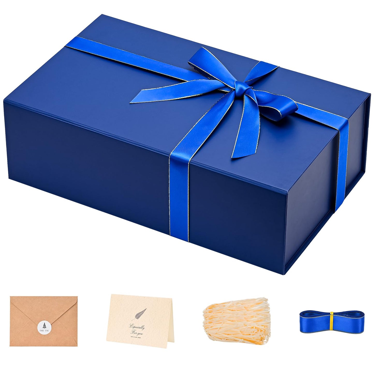 Gift Boxes with Lids 2 Pack - Magnetic Closure with Ribbon, Card, Filler & Sticker 1 Count (Pack of 1) Navy Blue