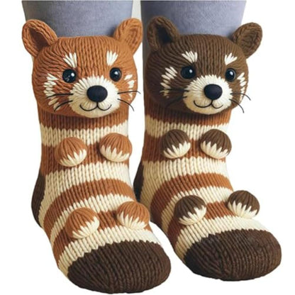 Cute Animal Socks for Women - Plush Long Stocking Socks with 3D Designs Red Panda