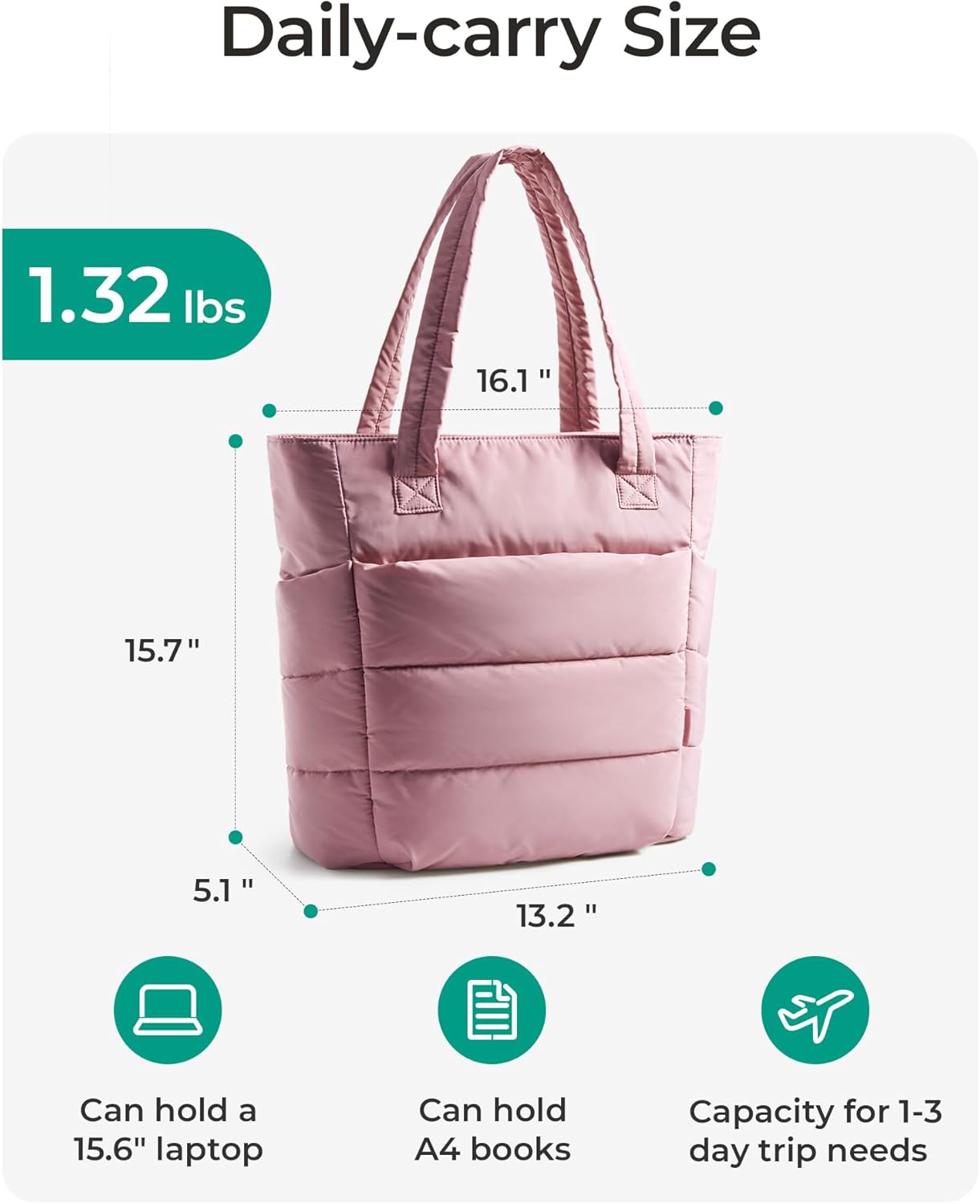 Women's Quilted Tote Bag Lightweight Puffy Shoulder Bag with Compartments