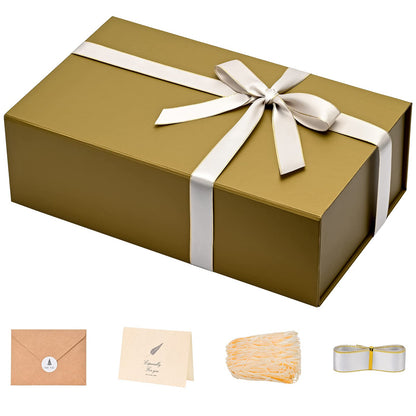 Gift Boxes with Lids 2 Pack - Magnetic Closure with Ribbon, Card, Filler & Sticker 1 Count (Pack of 1) Cyan Gold