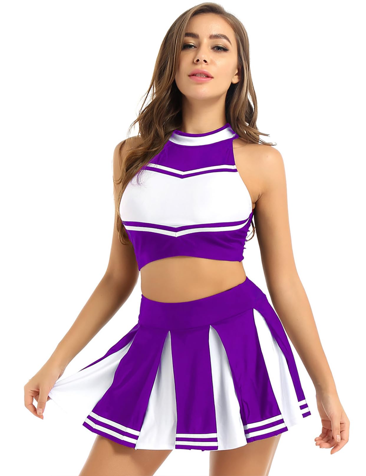 Cheerleader Costume - Women's Crop Top with Pleated Mini Skirt Uniform