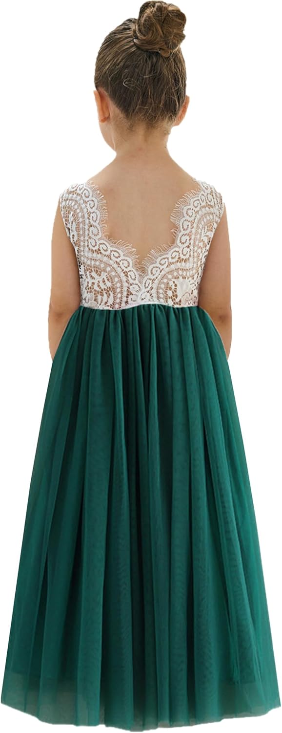 Girls Tulle Flower Girl Dress - Lace Back A-Line Party Dress