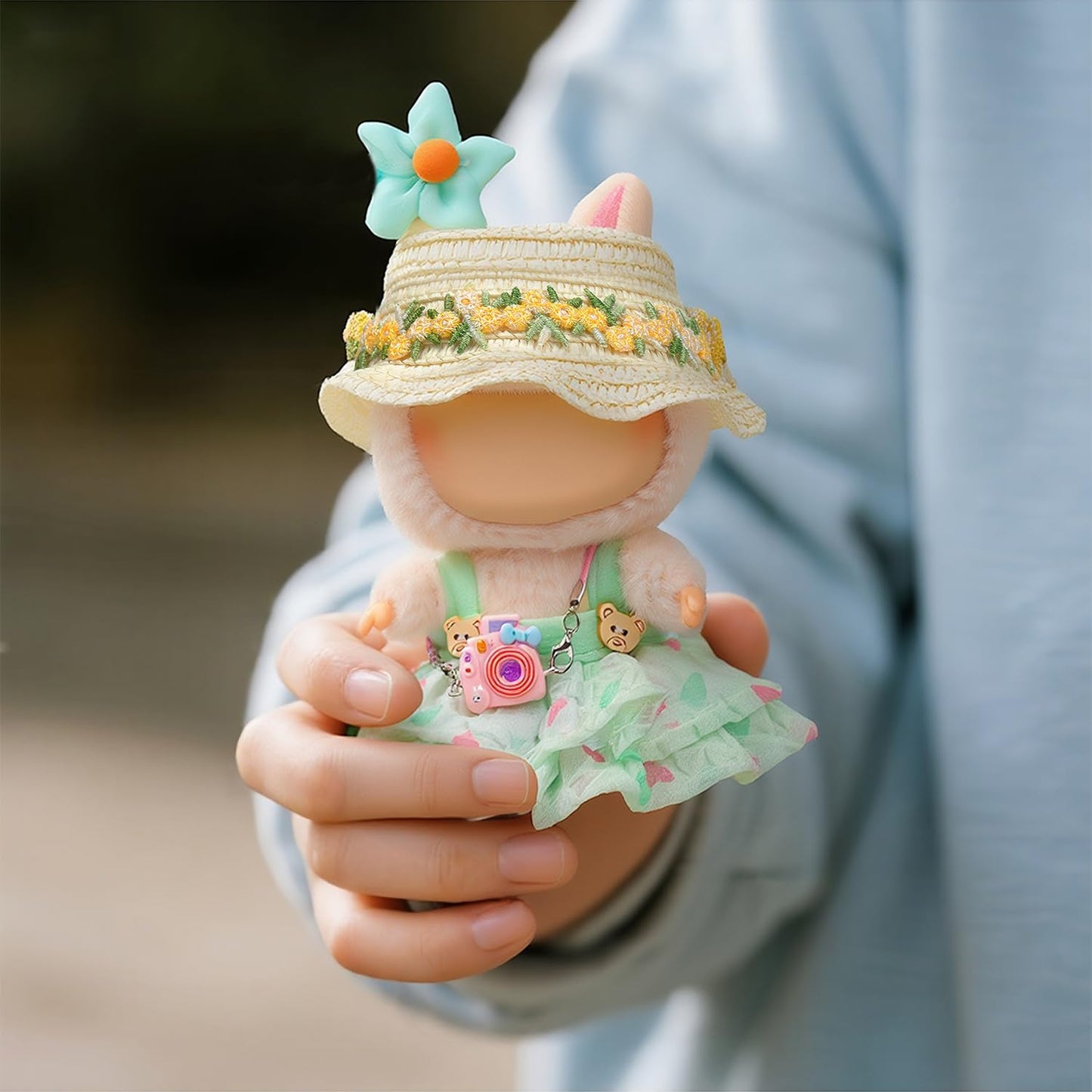 4 Piece Doll Clothes Set for 15cm-17cm Dolls - Outfit with Overalls Hat & Bag