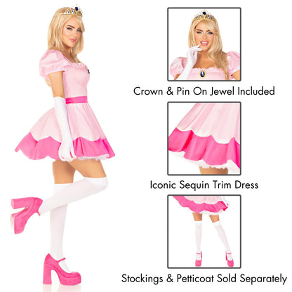 Princess Costume for Women - 3 Piece Jeweled Dress with Crown and Gloves