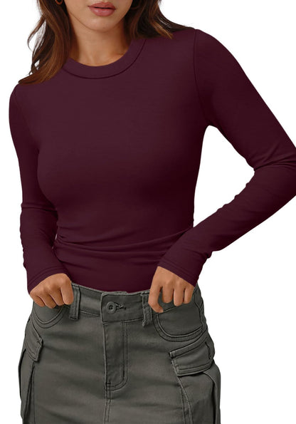 Women's Long Sleeve Thermal Shirt - Fleece Mock Neck Slim Fit Top