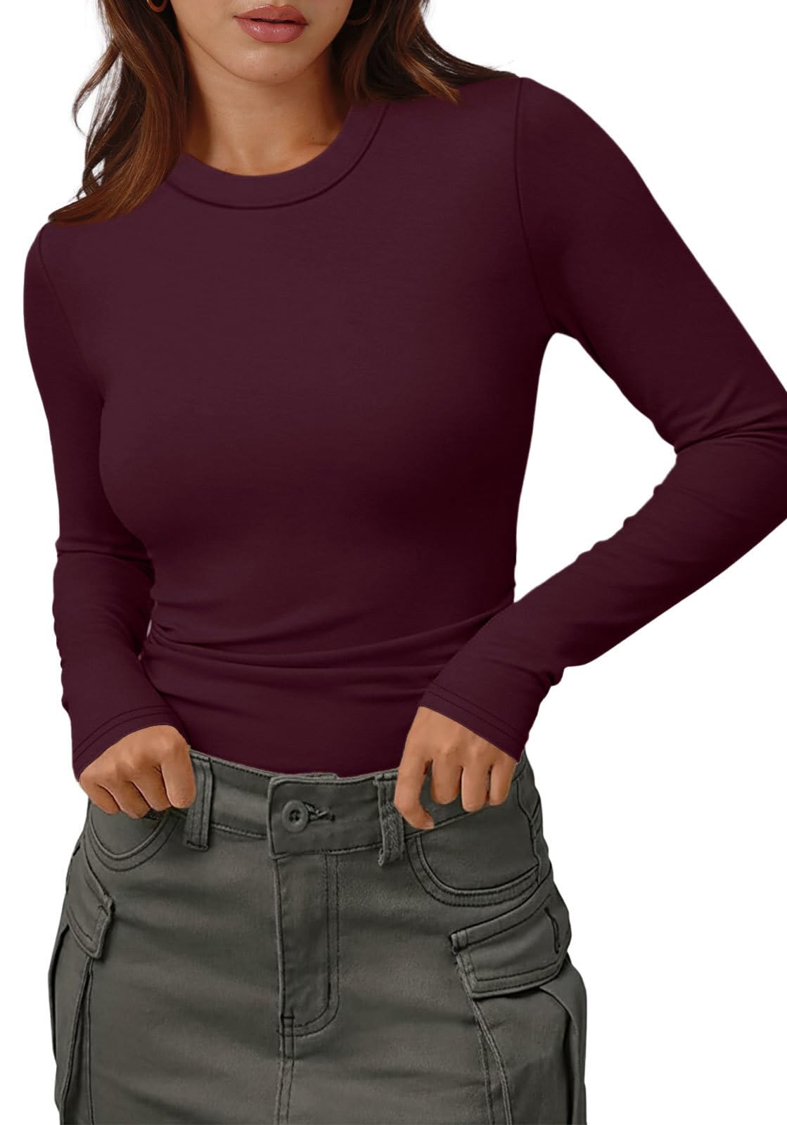 Women's Long Sleeve Thermal Shirt - Fleece Mock Neck Slim Fit Top