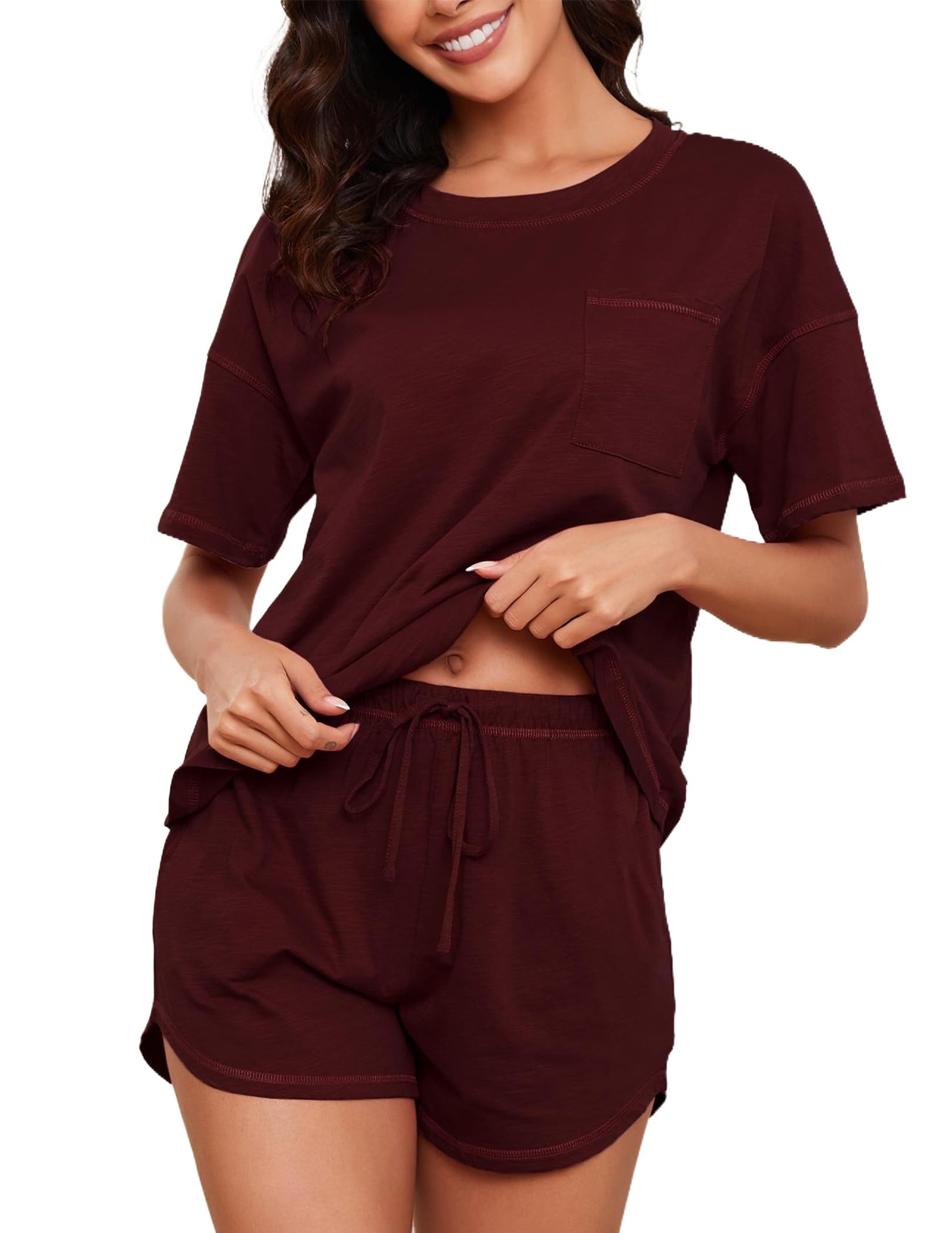 Women's Cotton Pajama Set - Short Sleeve Top and Shorts Sleepwear Lounge Set