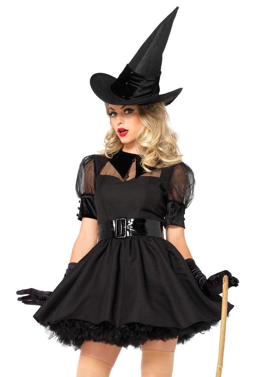 Women's Bewitching Witch Halloween Costume - Pin-Up Style Dress with Hat