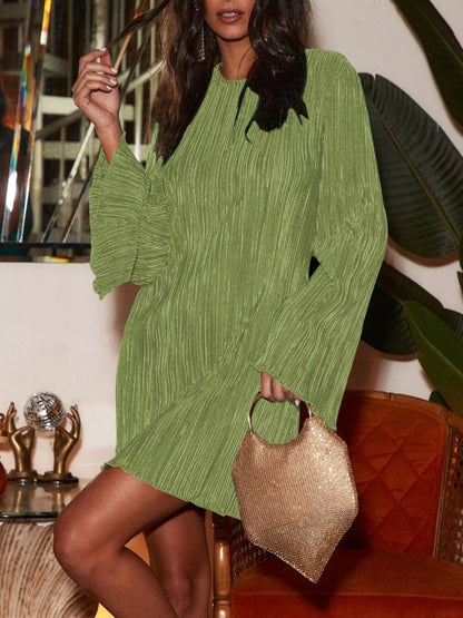 Cutout Back Flare Sleeve Dress Matcha Green