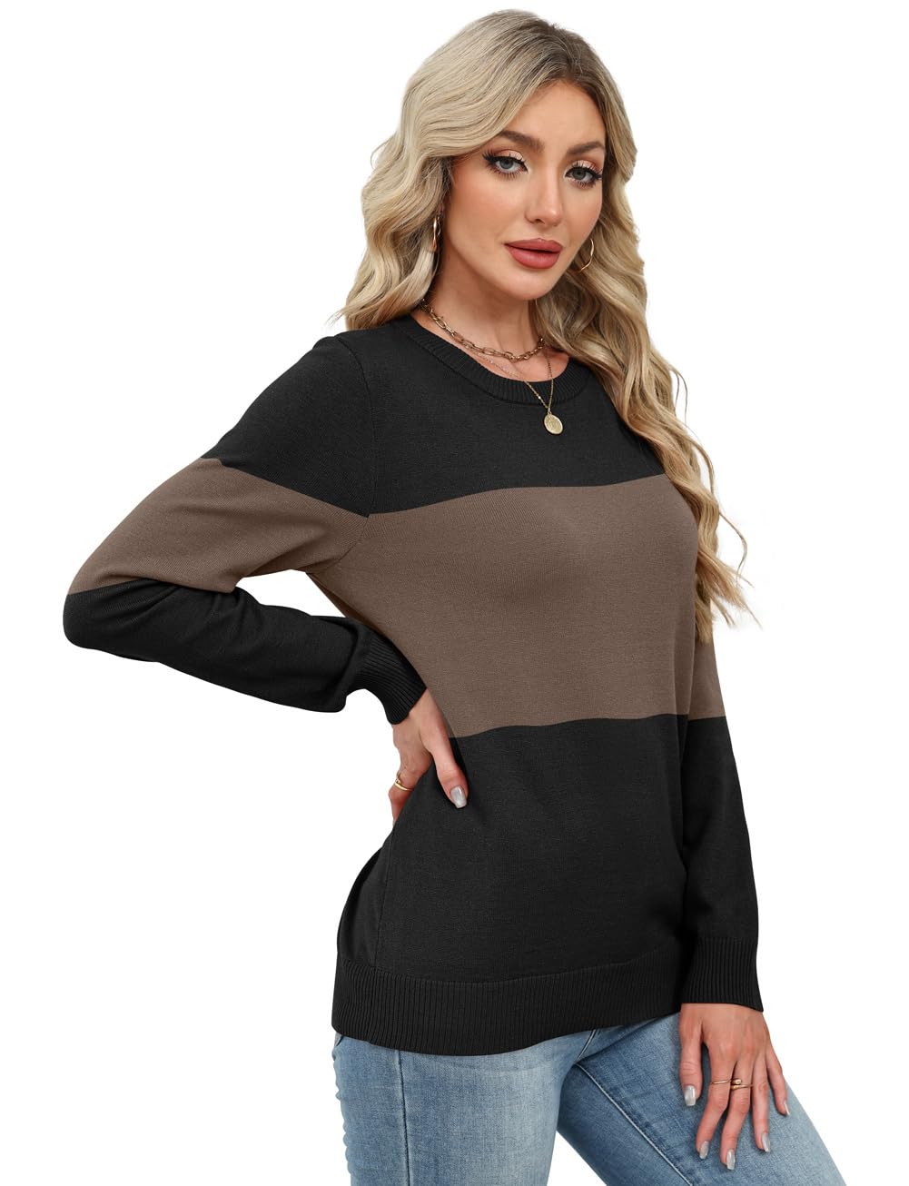 Women's Lightweight Sweaters - Long Sleeve Crewneck Pullover Tops