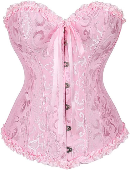 Corset Top for Women - Lace Bustier Shapewear with Push Up Support Pink