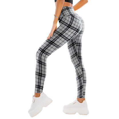 High Waisted Leggings for Women - Buttery Soft Yoga Pants with Tummy Control Full Length Black White Plaid