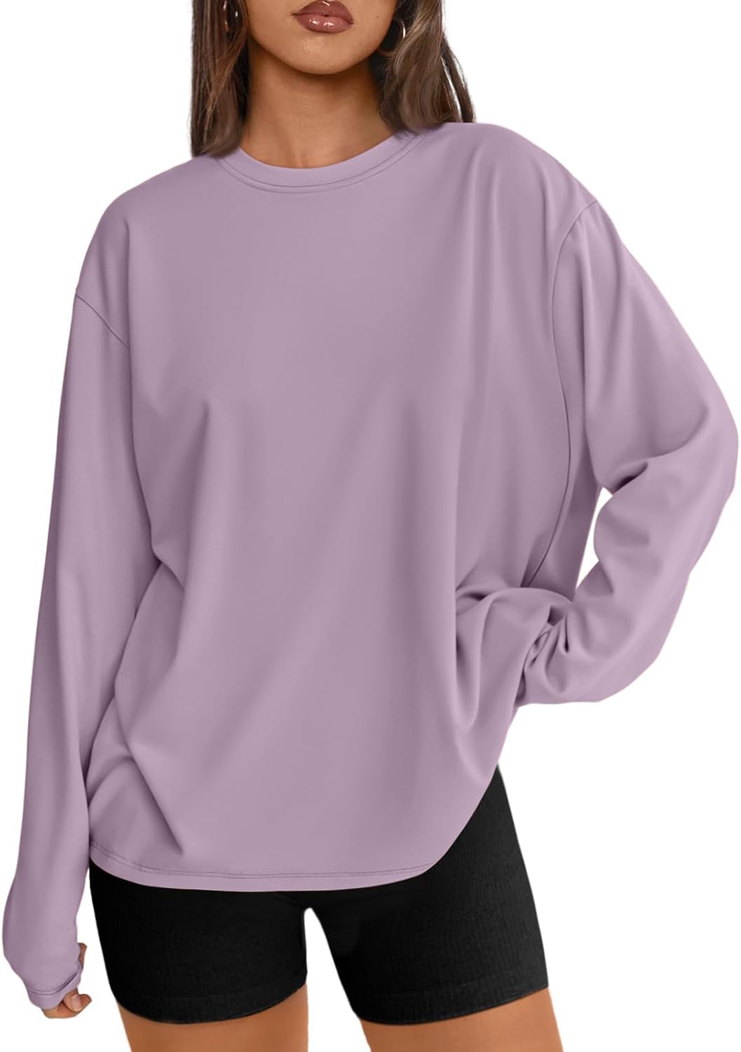 Women's Oversized Long Sleeve T-Shirt Casual Crewneck Basic Tee Purple
