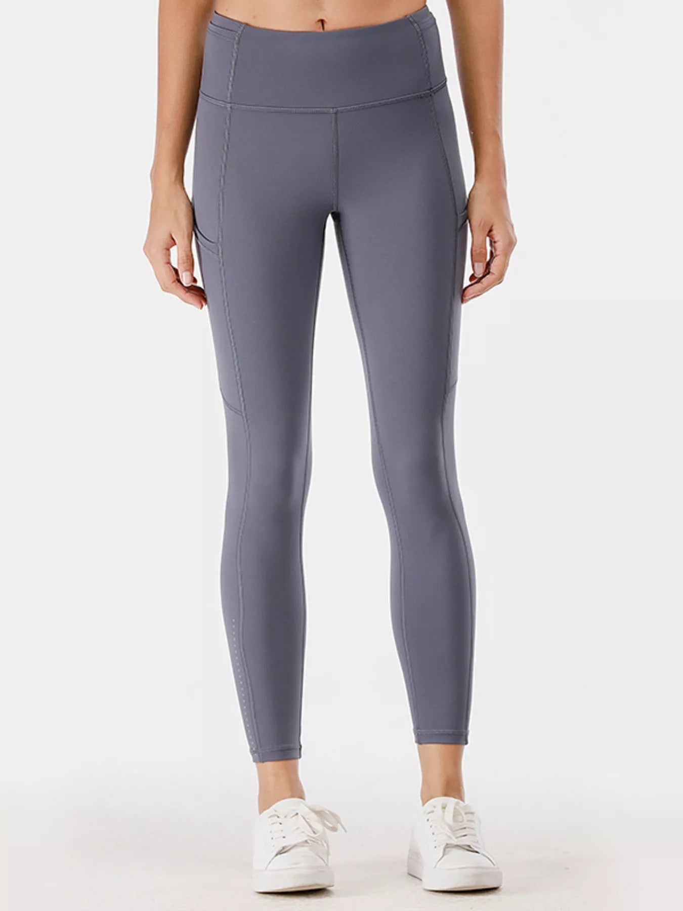 Full Size High-Waisted Active Leggings with Pockets Plus Size Dusty Blue
