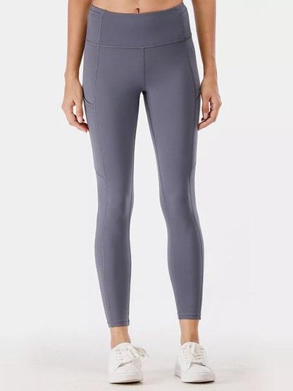 Full Size High-Waisted Active Leggings with Pockets Plus Size Dusty Blue