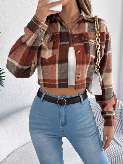 Plaid Button Up Cropped Jacket