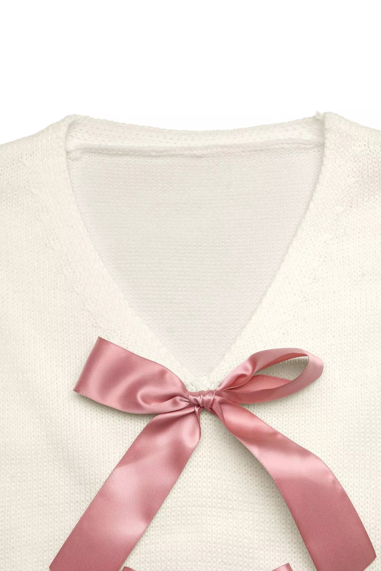 Bow-Knot Embellished V-Neck Cardigan