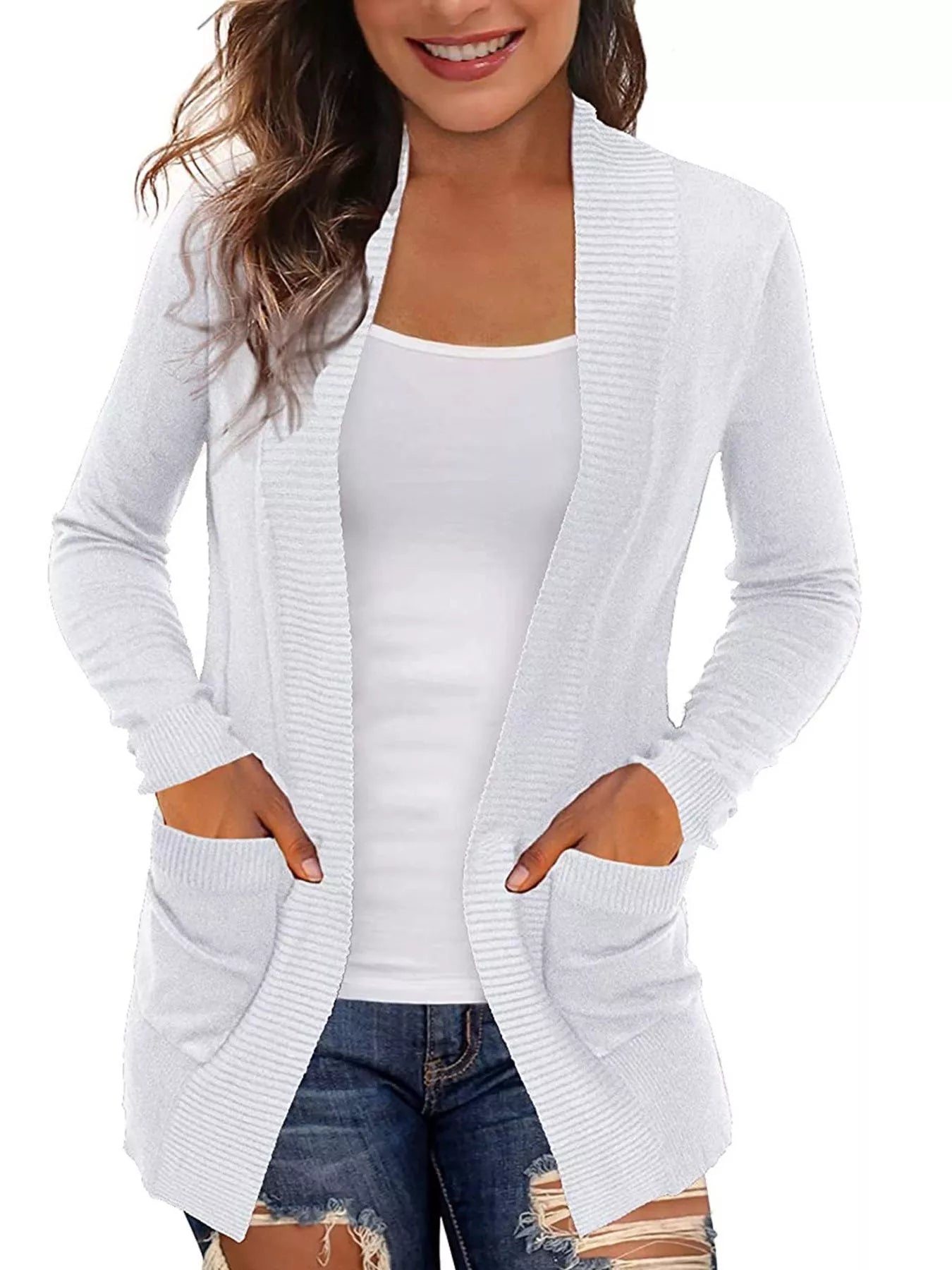 Open Front Knit Cardigan White