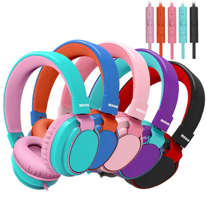Kids Headphones Volume Limited 85/94dB - Wired Over-Ear Foldable Headset with Microphone Pink 5 Packs of Mix Colors