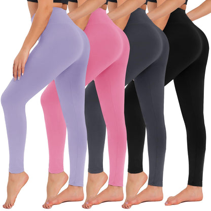 4 Pack High Waisted Leggings for Women - Tummy Control Yoga Pants Workout Set 4 Packs, Black Dark Grey Light Purple Pink