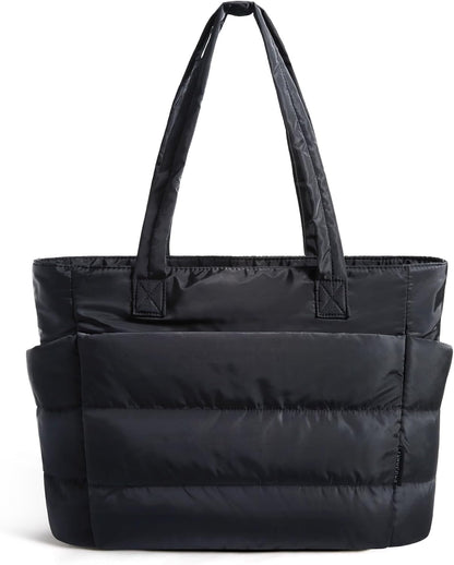 Women's Quilted Tote Bag Lightweight Puffy Shoulder Bag with Compartments A-black-standard Size Standard Size
