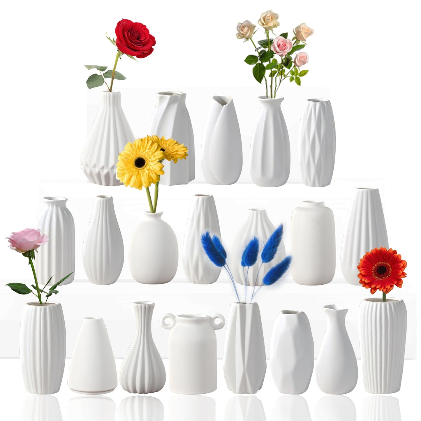 White Ceramic Bud Vases Set of 10 - 5 Inch Small Mini Vases for Flowers Centerpieces Decor 20pcs-01