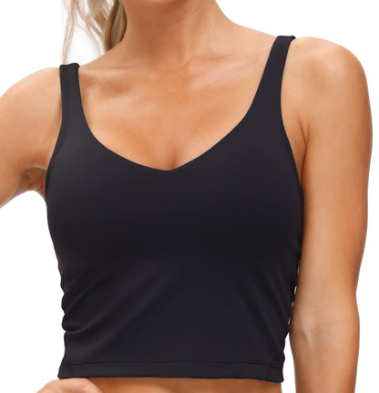Longline Sports Bra Women Wirefree Padded Medium Support Workout Bra Black