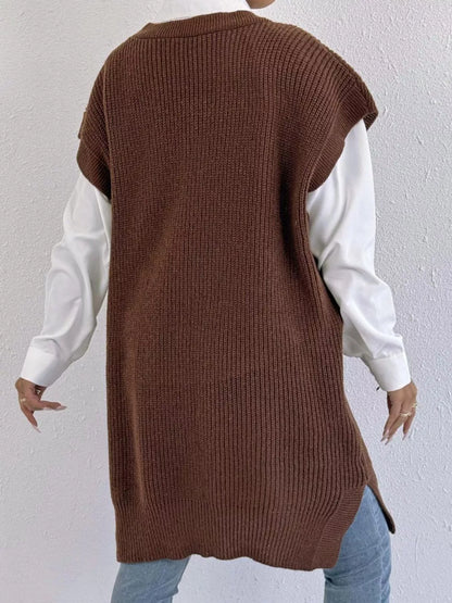 Slit V-Neck Sweater Dress