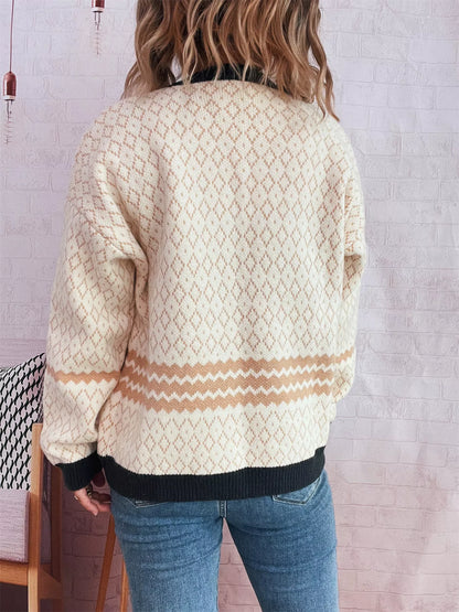 Geometric Pattern Button Up Cardigan