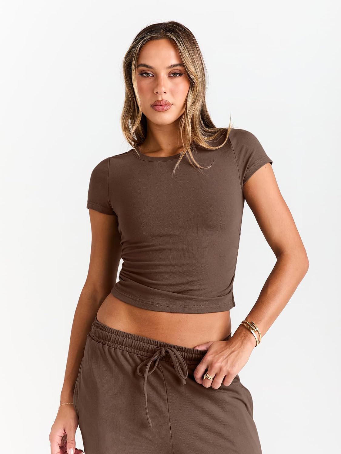 Women's 2 Piece Matching Sweatsuit Wide Leg Pants Crop Top Set