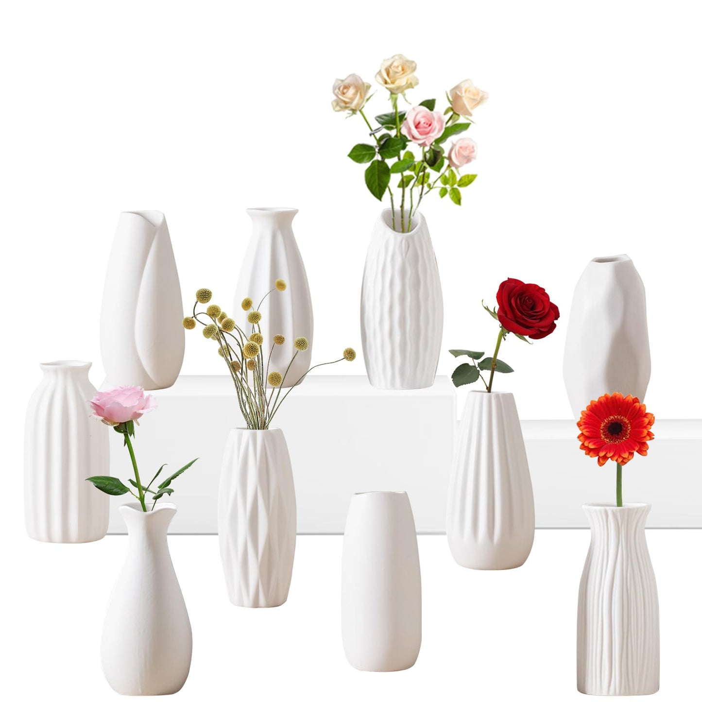 White Ceramic Bud Vases Set of 10 - 5 Inch Small Mini Vases for Flowers Centerpieces Decor 10pcs-01