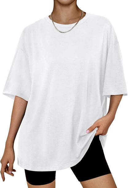 Women's Oversized Summer T-Shirt Short Sleeve Casual Workout Top White