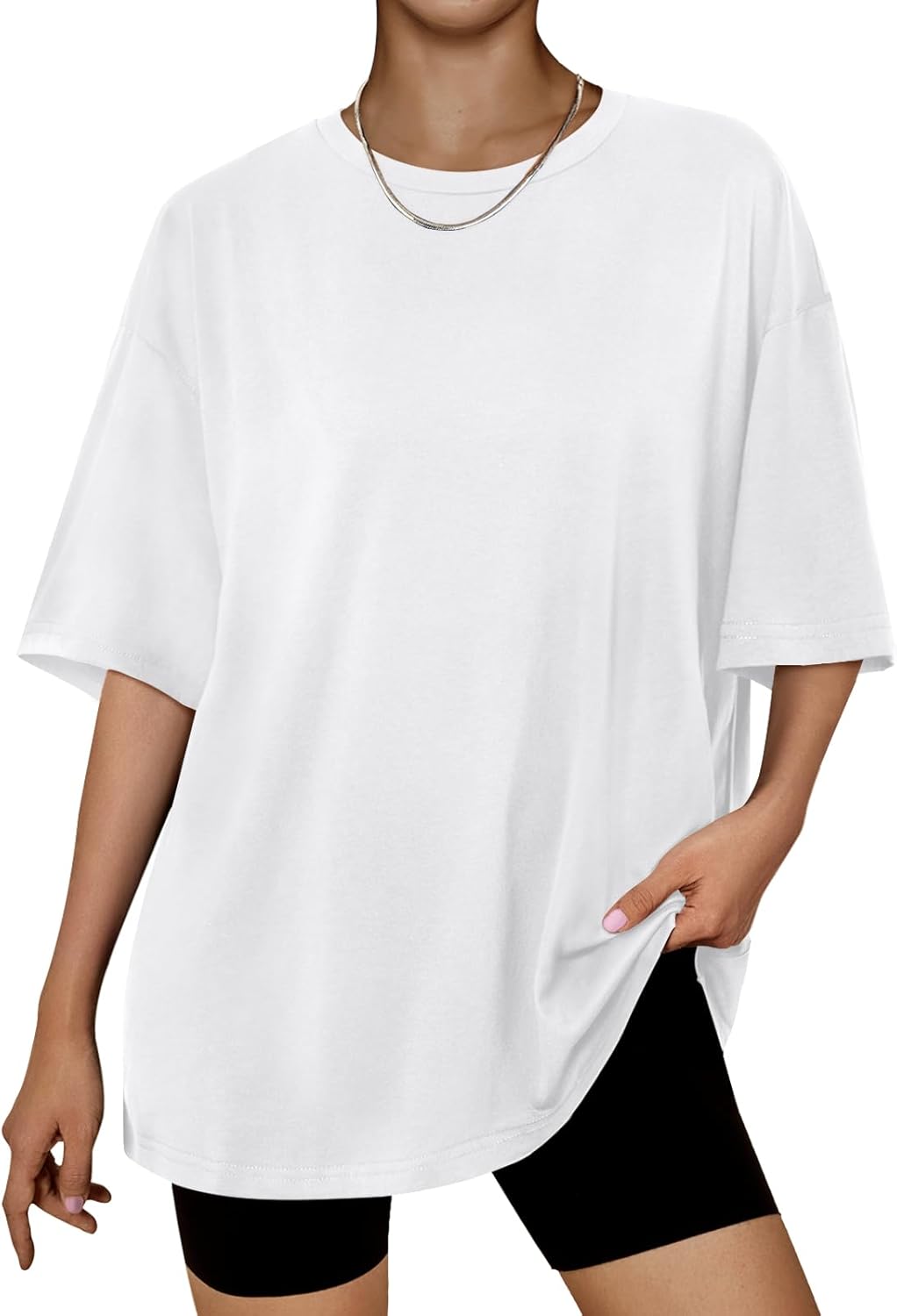 Women's Oversized Summer T-Shirt Short Sleeve Casual Workout Top White
