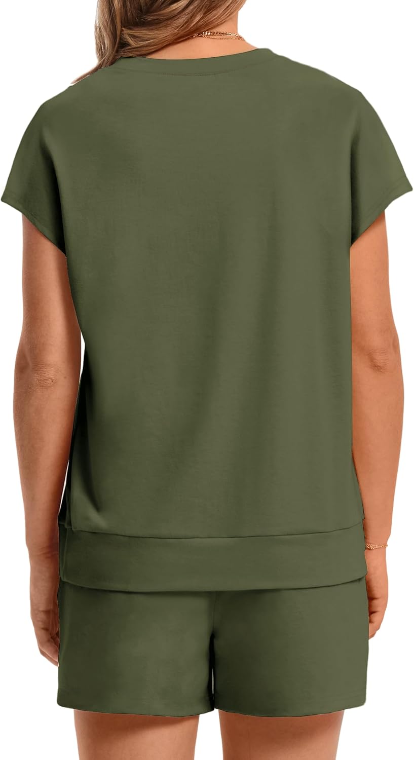 Women's 2 Piece Summer Lounge Set Crew Neck Short Sleeve Tracksuit