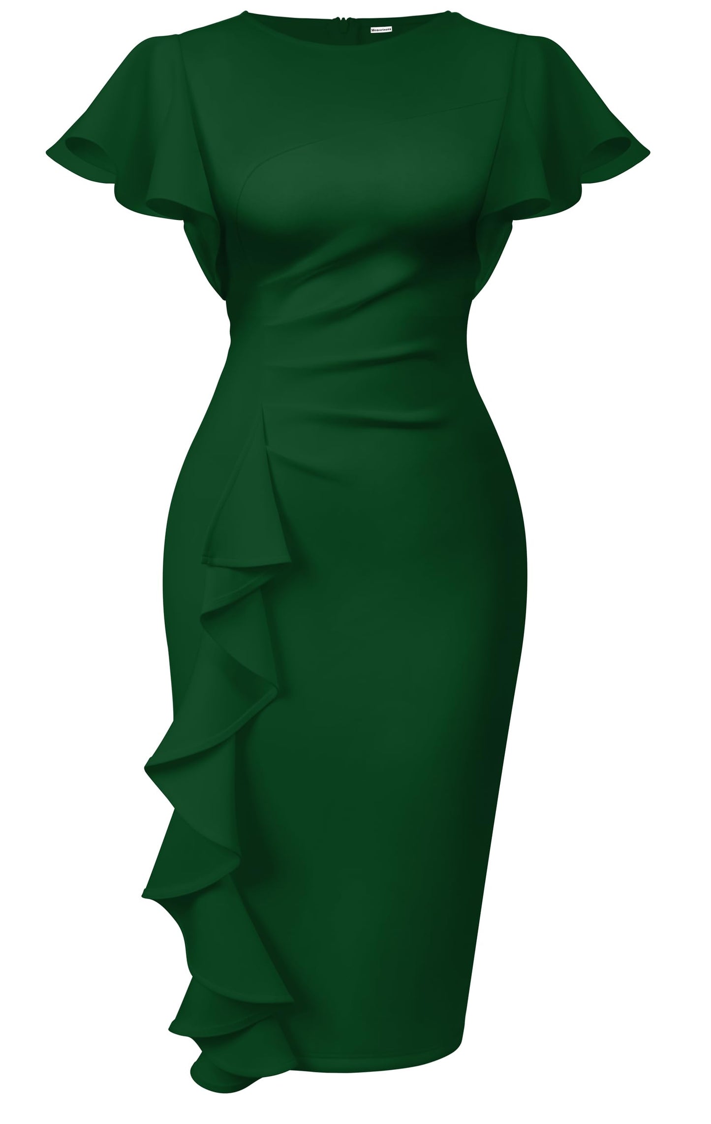 Cato Fashions Online - Women's Vintage Ruffle Sleeve Bodycon Midi Dress - Church Work Office Pencil Dress Green