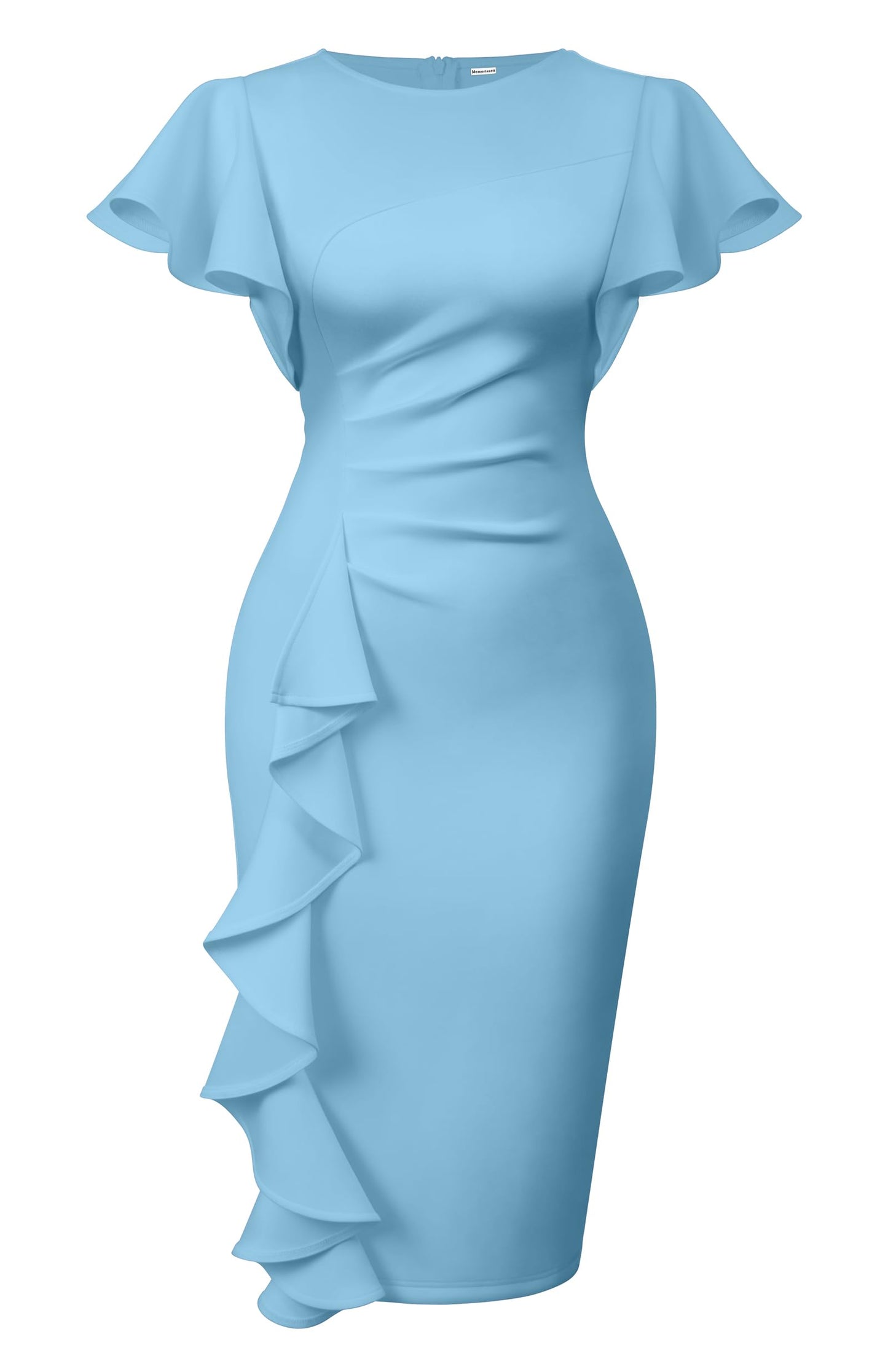 Cato Fashions Online - Women's Vintage Ruffle Sleeve Bodycon Midi Dress - Church Work Office Pencil Dress Light Blue