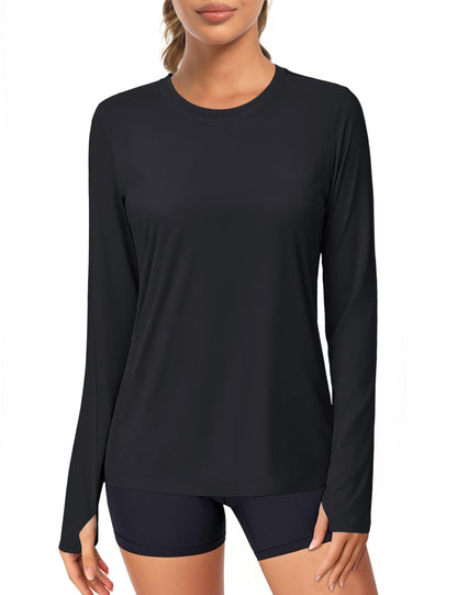 Women's UPF 80+ Long Sleeve Rash Guard - Quick Dry Athletic Shirt with Thumb Holes