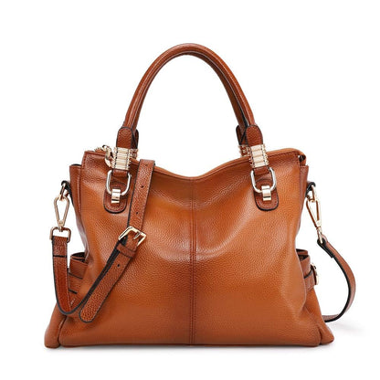 Women Genuine Leather Handbag - Soft Satchel Tote Shoulder Bag with Adjustable Strap Orange-brown