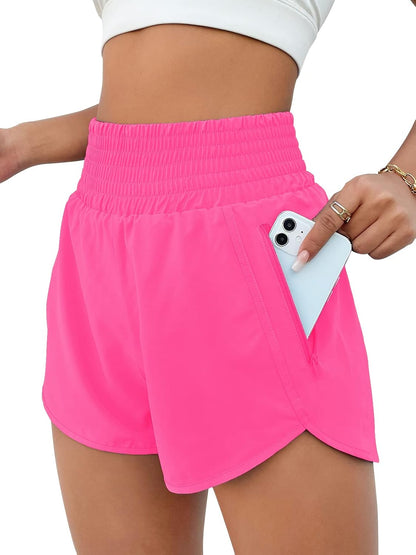 High Waisted Athletic Shorts Women Running Workout Shorts with Pockets Gym Sporty Hot Pink
