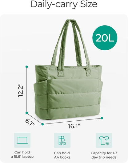 Women's Quilted Tote Bag Lightweight Puffy Shoulder Bag with Compartments