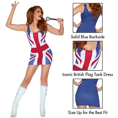 Women's British Flag Pop Singer Dress - 90s Bodycon Tank Costume