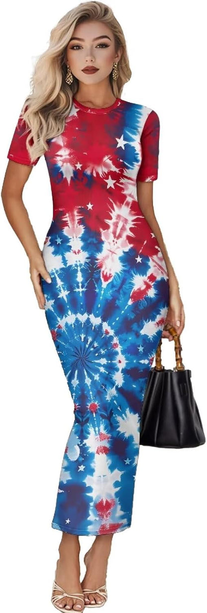 Women's Jamaican Flag Bodycon Midi Dress Short Sleeve