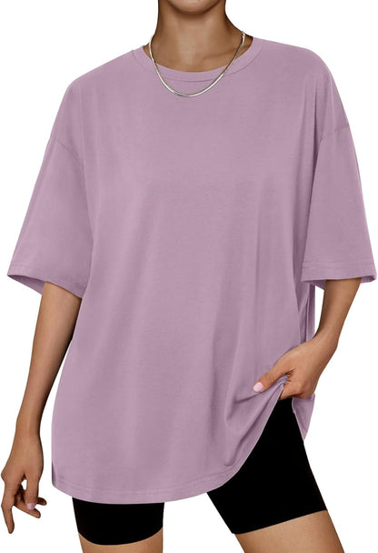 Women's Oversized Summer T-Shirt Short Sleeve Casual Workout Top Darkpink