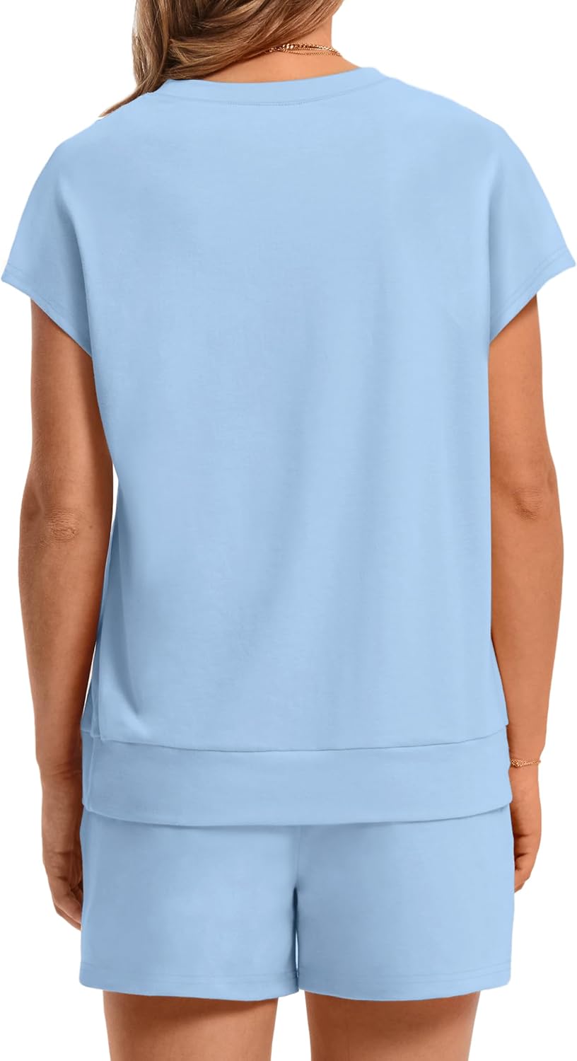 Women's 2 Piece Summer Lounge Set Crew Neck Short Sleeve Tracksuit